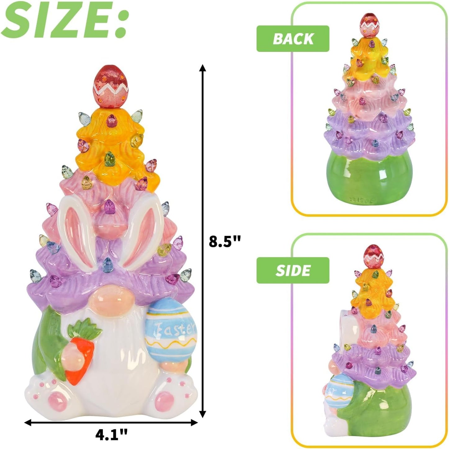 Timer Easter Decorations - Light Up Bunny & Gnome Ceramic Tree Decor for Spring Centerpieces