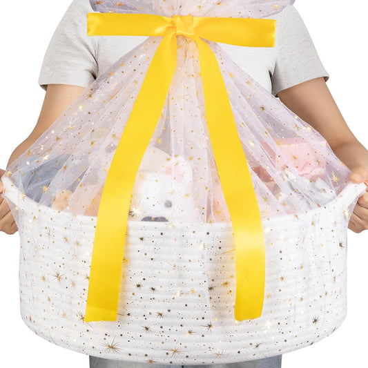 OIAHOMY Large Storage Basket - Stylish 17" x 12.6" x 7" Gift Basket with Handles, Gift Bag & Ribbon - White