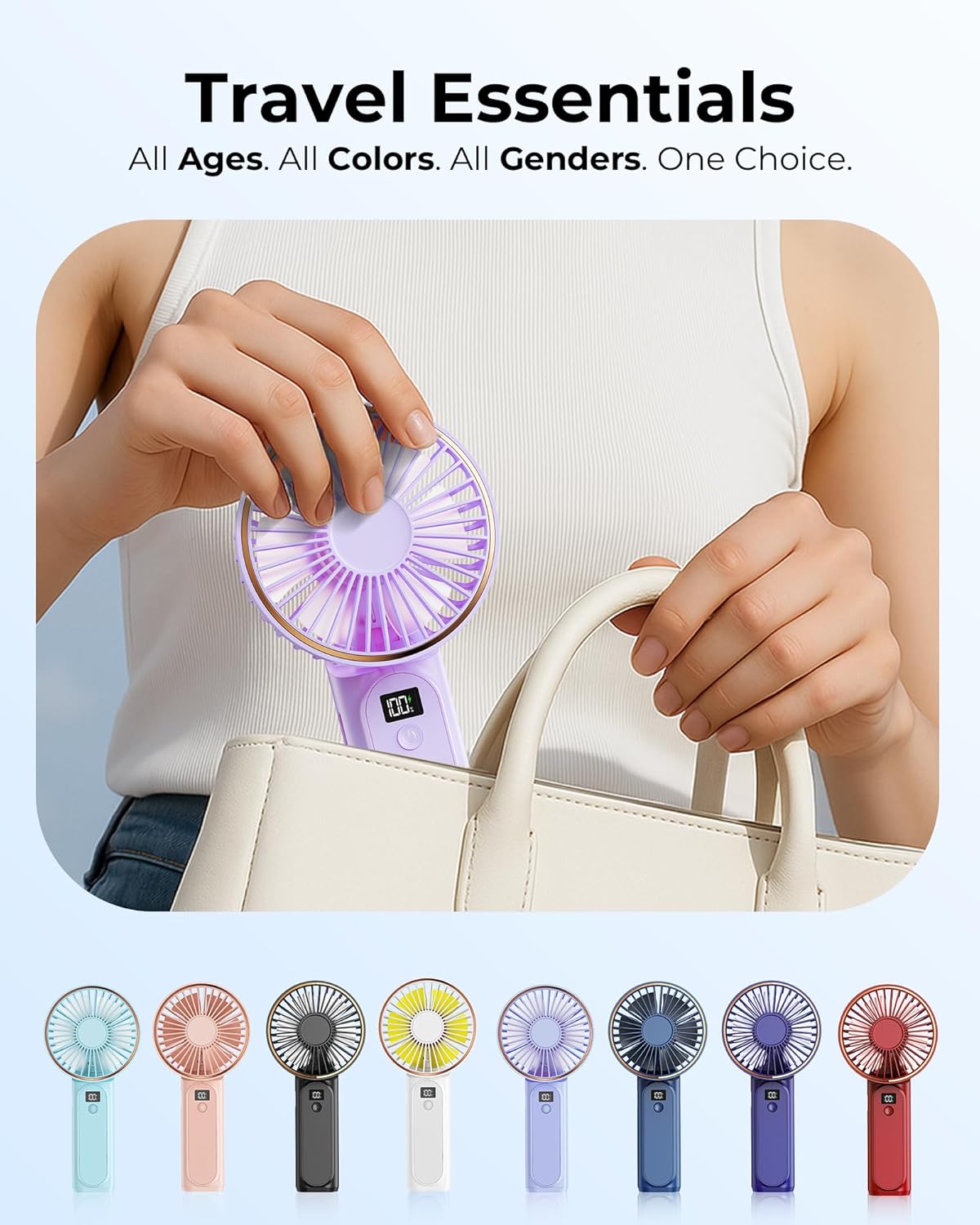 TUNISE Portable Handheld Fan - 4000mAh Battery, 6 Speed Settings, USB Rechargeable & Adjustable