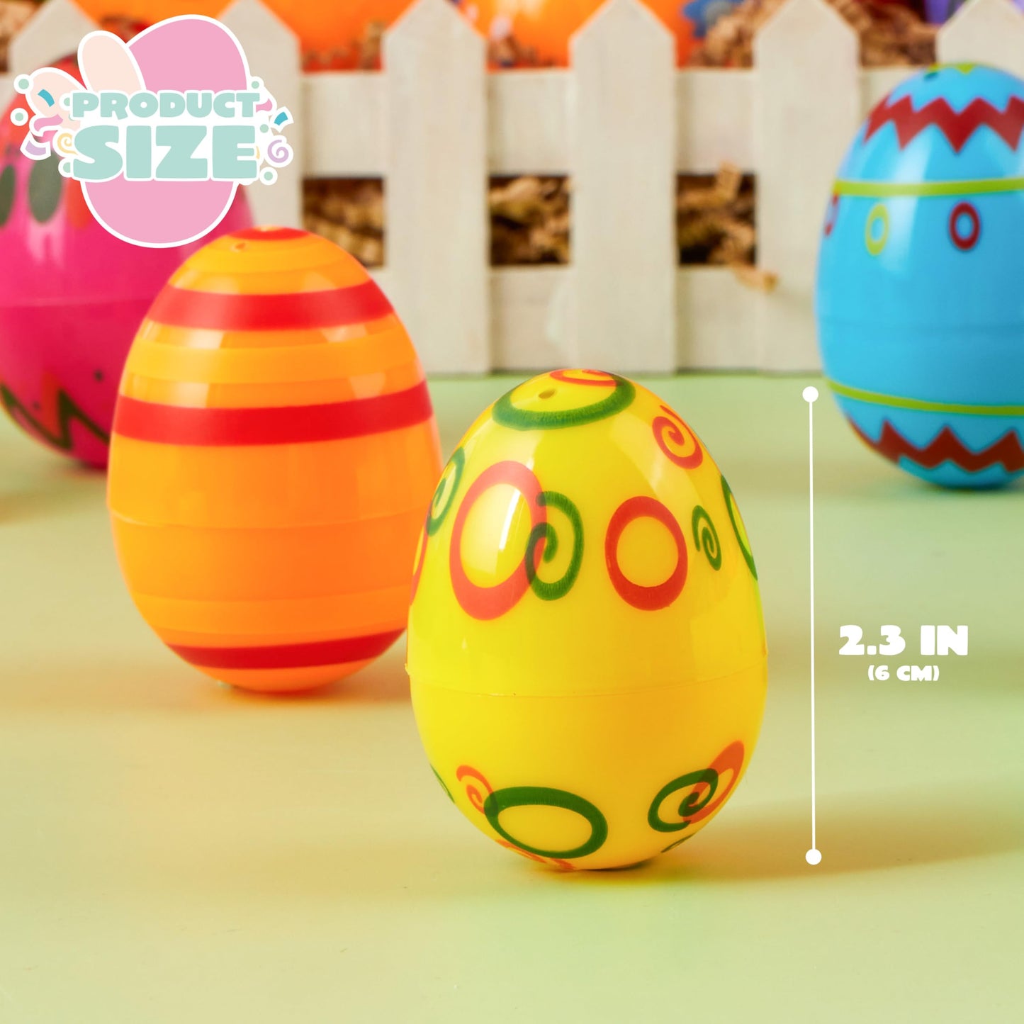 JOYIN 36PCS 2.3" Printed Empty Colorful Plastic Eggs Fillable, Bright Plastic Eggs Bulks for Festival Hunt, Filling Treats, Party Favor, Basket Stuffers, Classroom Prize Supplies