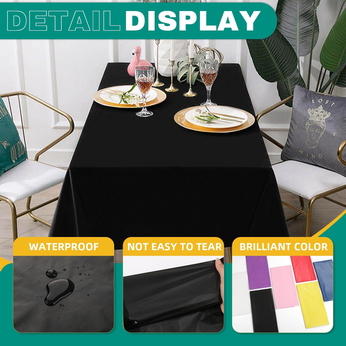 RowinsyDD 8 Pack Blue Plastic Table Cloths Disposable, 54 x 108 Inches Plastic Table Cover for Rectangle Tables, Disposable Tablecloth for Dinning, Parties, BBQ, Wedding, Outdoor
