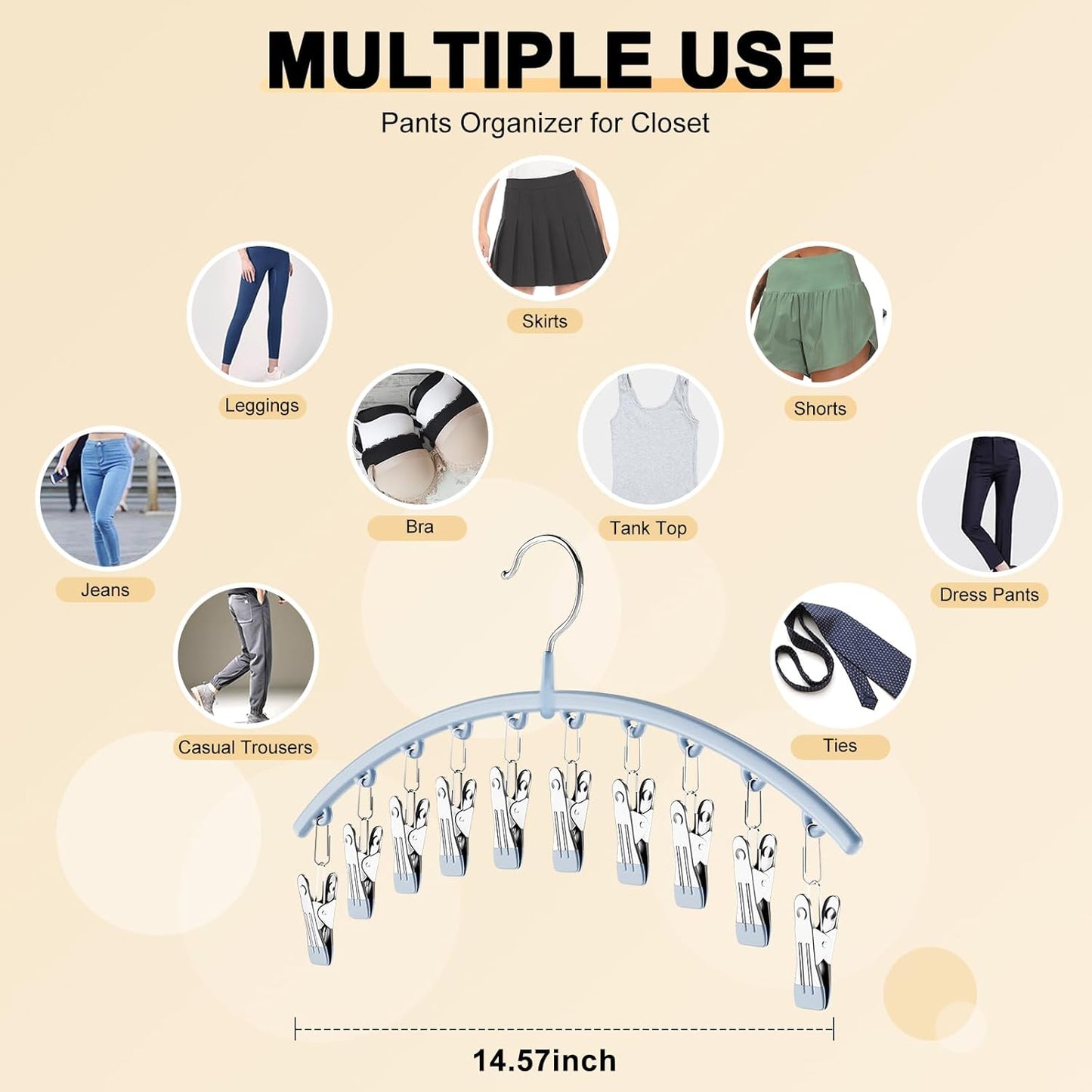 Volnamal Legging Organizer - Metal Yoga Pants Hanger with 10 Clips for Space-Saving Closet Storage | Blue