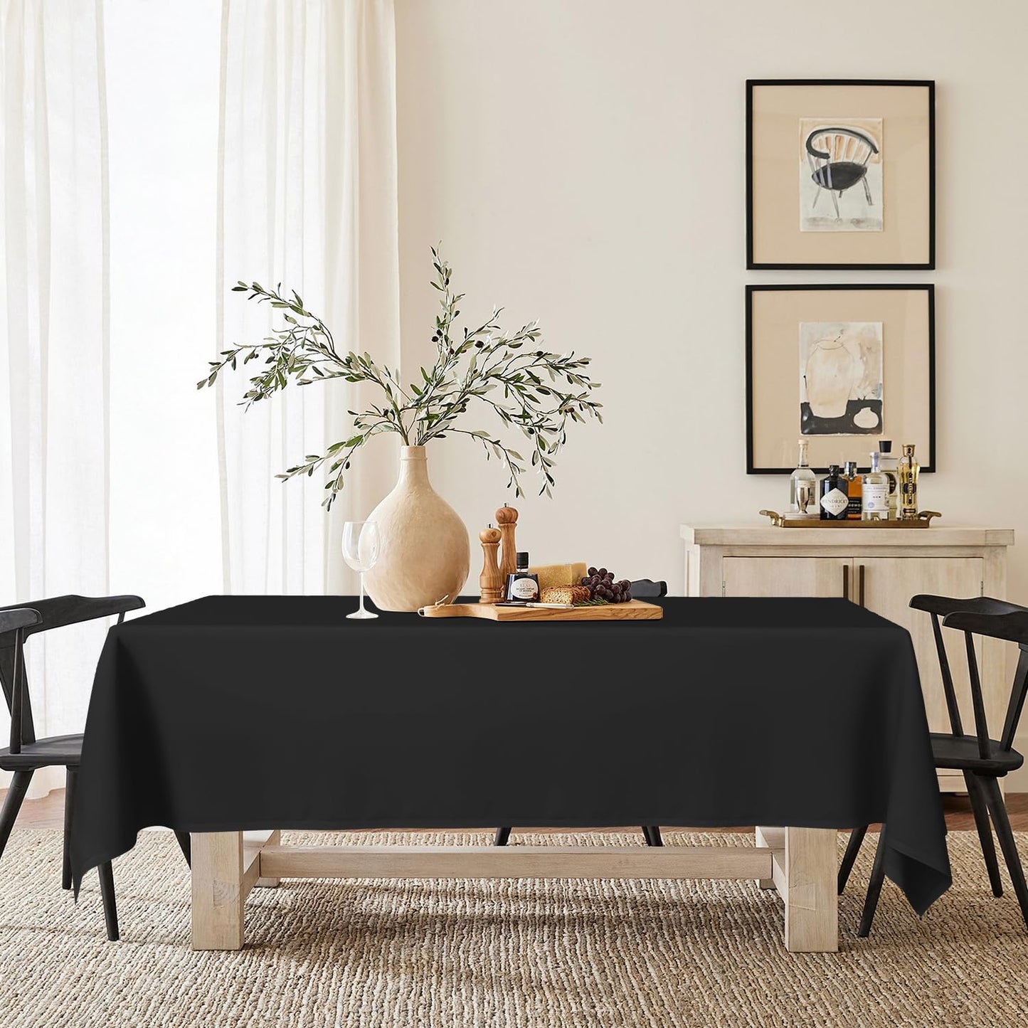 Horaldaily 6 Pack Black Tablecloth 60×120 Inch Rectangular, Stain and Wrinkle Resistant Washable Table Cloth, Decorative Polyester Table Cover for Party Picnic Dinner Decor