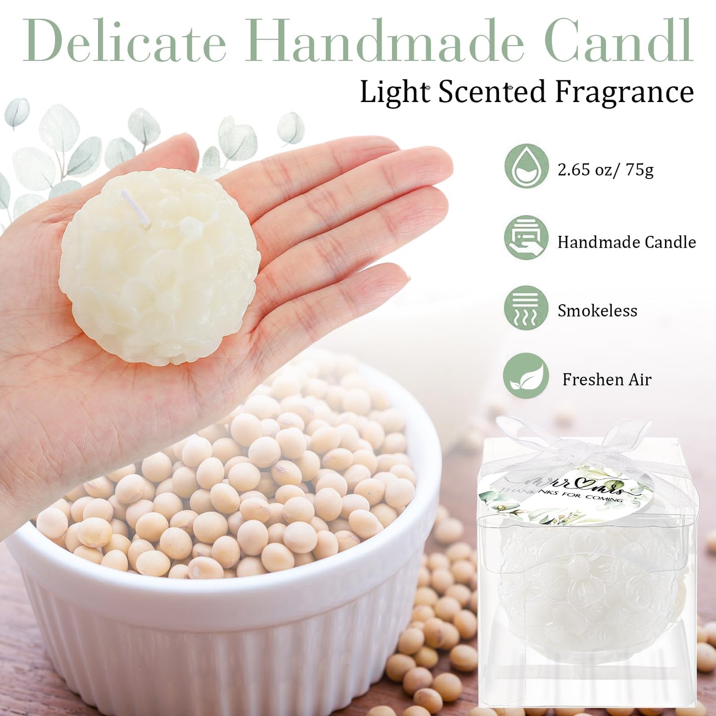 Roowest 50 Pack Wedding Candles Favors Set Include Rose Ball and Greenery Thank You Cards Party for Guests Bridal Shower Return Gifts Keepsakes