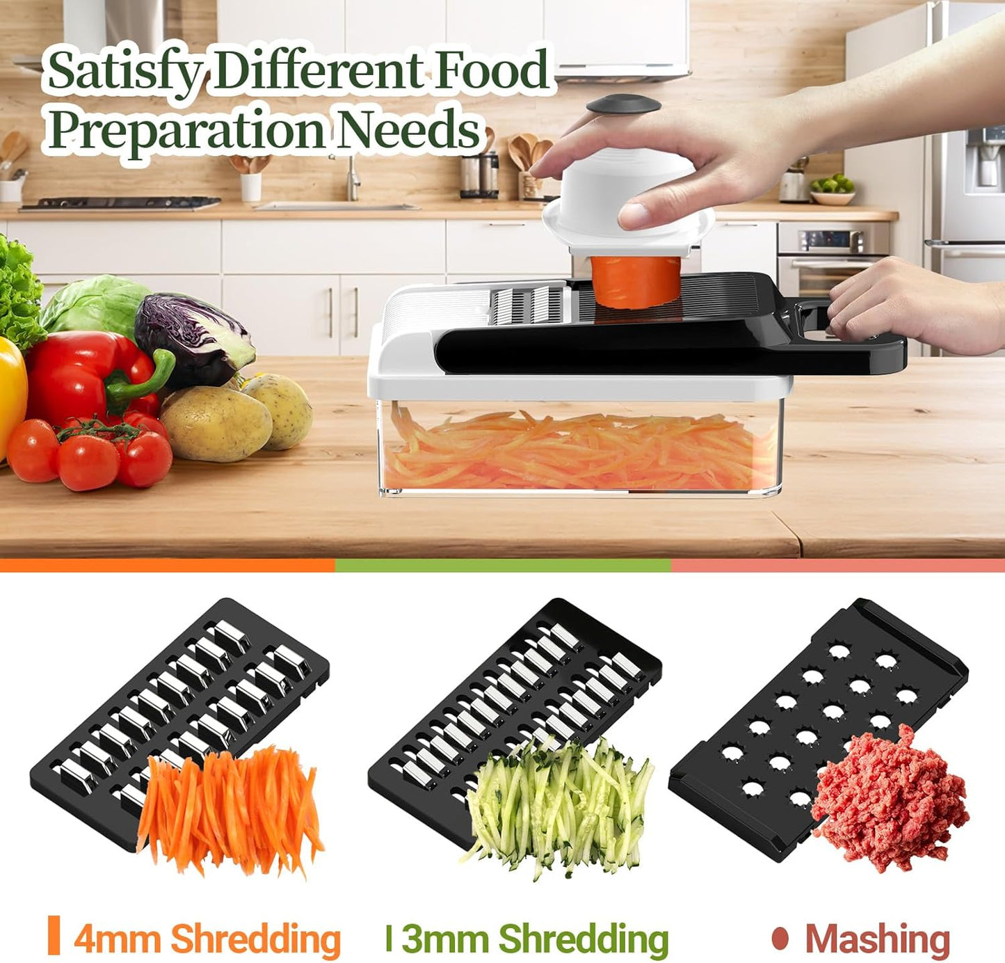 StoreHappily 12-in-1 Vegetable Chopper - 7 Blades, Multifunctional Kitchen Gadget with Container & Lid (Black/White)