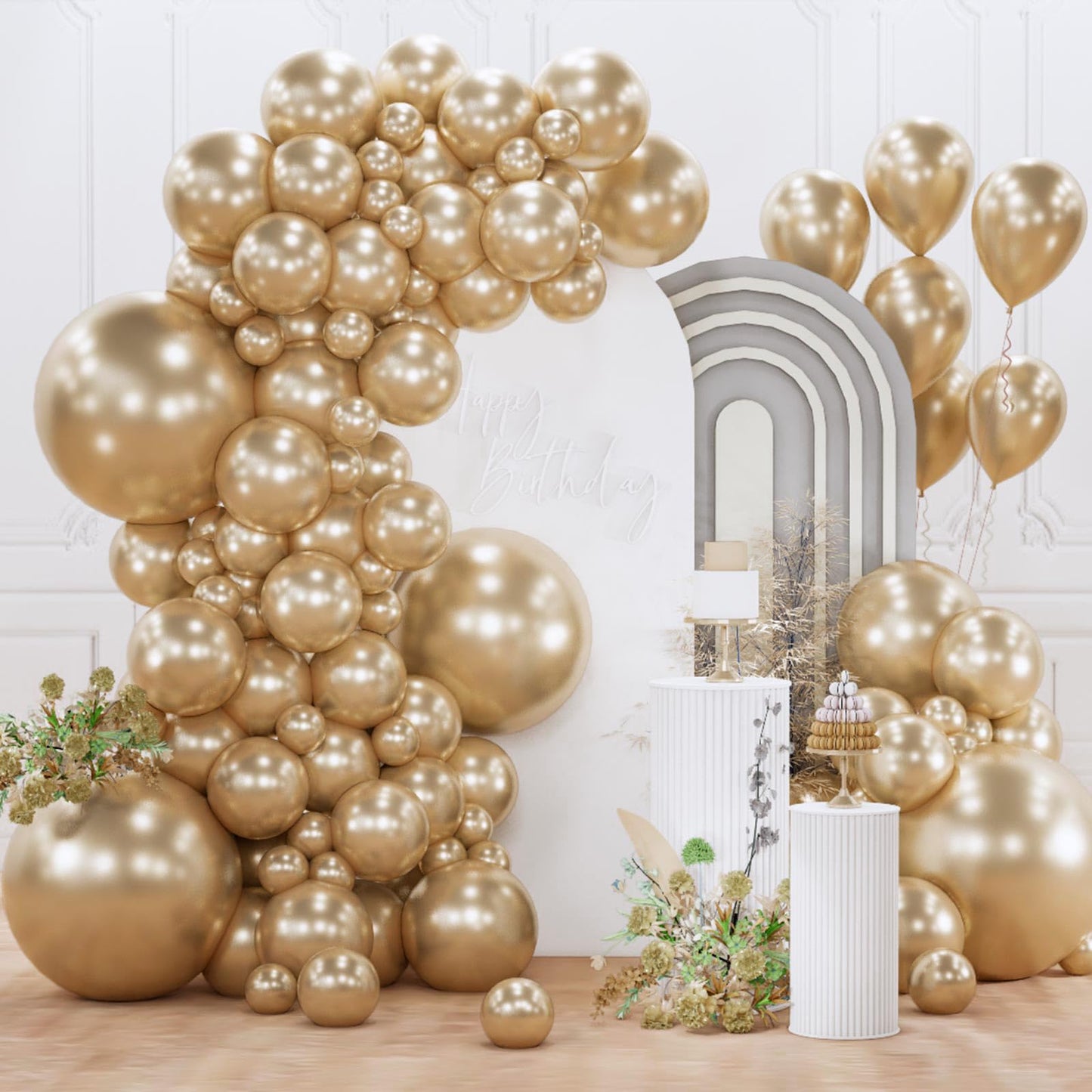 PartyWoo Metallic Gold Balloons 154pcs Different Sizes of 18 12 10 5 Inch Chrome Gold Balloon Arch Kit Garland for Birthday Graduation Baby Shower Wedding Bachelorette Party Decorations Gold-G127