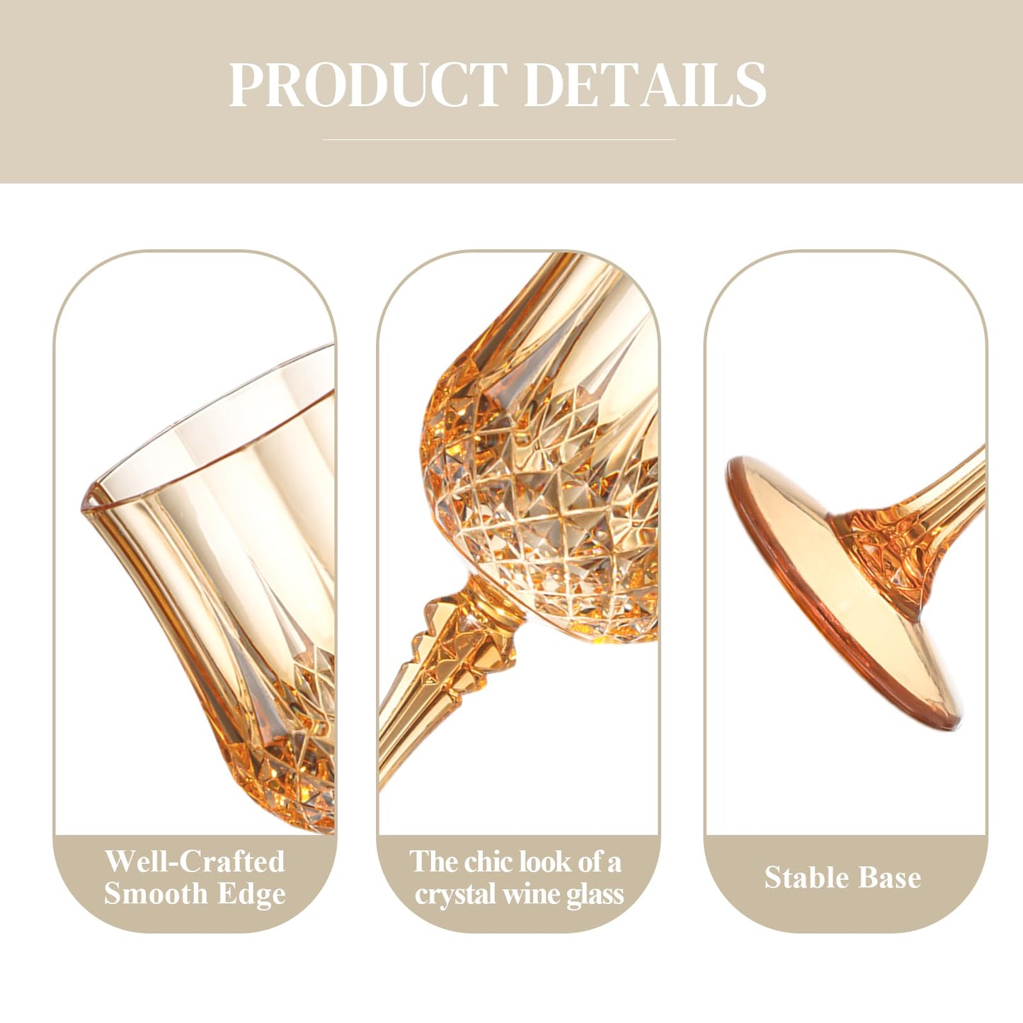 XUWAIDSGN 24 Pcs 7oz Plastic Vintage Wine Glasses Drinking Glasses Unbreakable Wedding Glassware Crystal Water Goblets Reusable Drinkware Vintage Champagne Flutes (24, Amber)