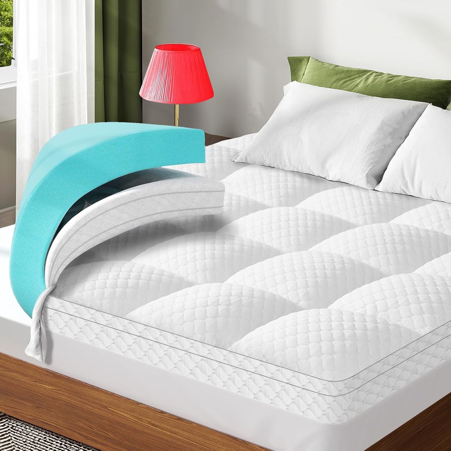Skiennix Dual Layer Memory Foam Mattress Topper - 3 Inch Cooling Gel & Pillow Top | Twin Size, Deep Pocket