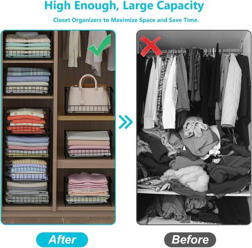 Hongtamoya 4-Tier Closet Organizer - Stackable Storage Shelves for Wardrobe & Bathroom | Black