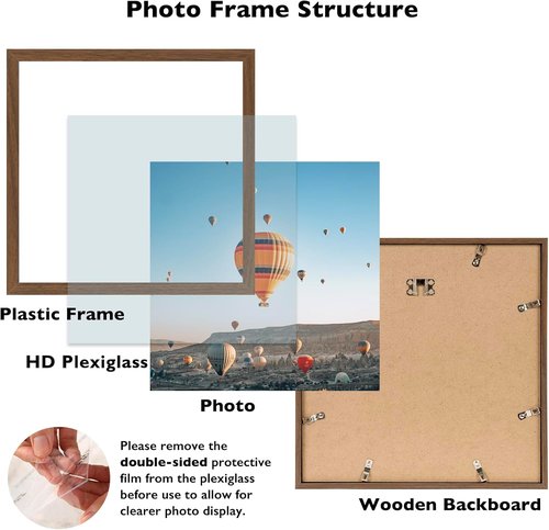 JCJMY 12x12 Inch Picture Frame - Versatile Horizontal & Vertical Wall Hanging | Shatter-Resistant Plexiglass, Brown