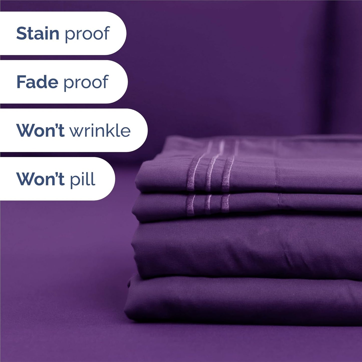 Split King Size 5-Piece Sheet Set - Comfy Cooling Bed Sheets | Luxury Hotel Quality - Deep Pockets, Soft, Wrinkle-Free - Oeko-Tex Certified - Purple