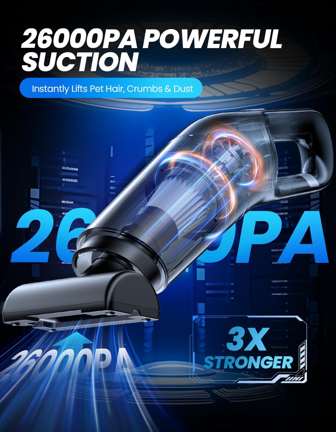 Skiennix Handheld Vacuum - Cordless 26,000 Pa Suction Power | Portable Rechargeable for Home & Car Cleaning