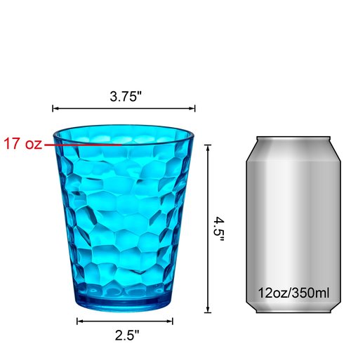 Amazing Abby - Iceberg 16-Ounce Plastic Tumblers (Set of 8), Drinking Glasses, Mixed-Color Reusable Cups, Stackable, BPA-Free, Shatter-Proof, Dishwasher-Safe