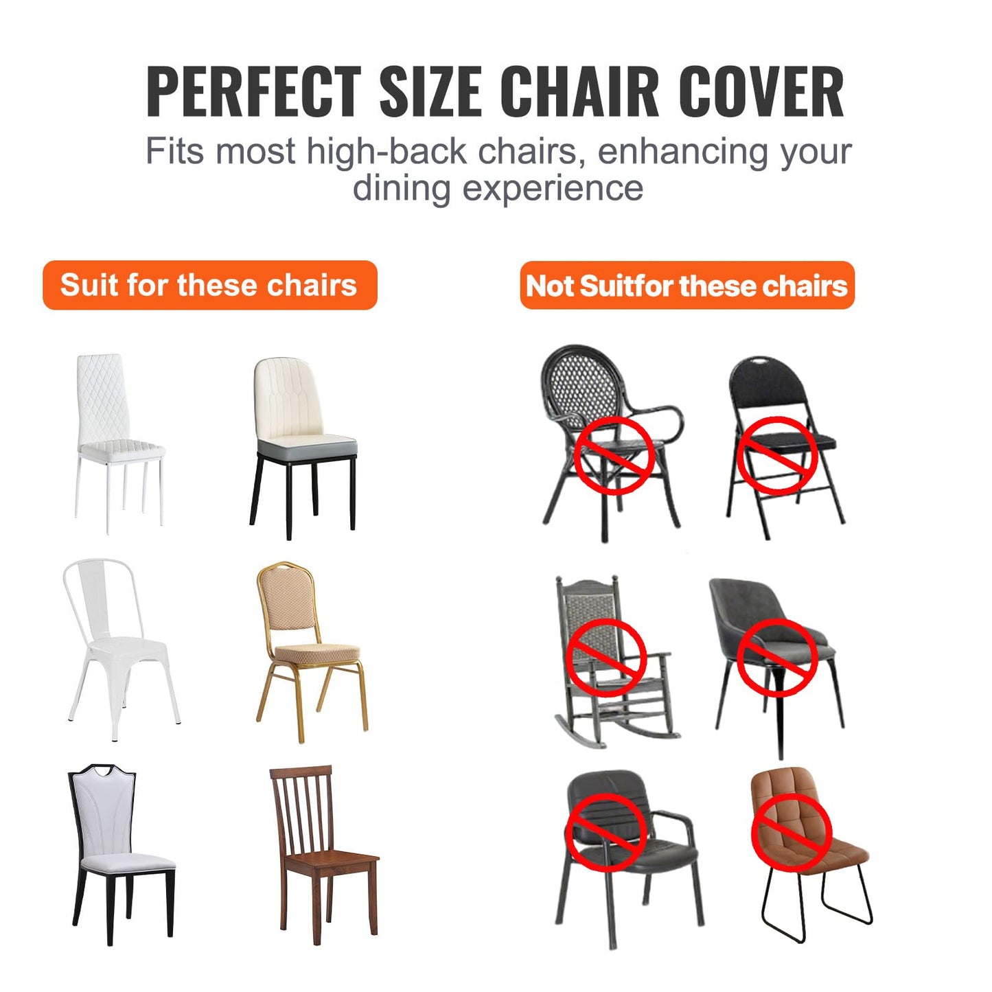 VEVOR 200 Pcs Flat-Front Chair Covers Polyester Spandex Chair Cover Stretch Slipcovers, Wedding, Holiday, Banquet, Party, Celebration, Dining, White