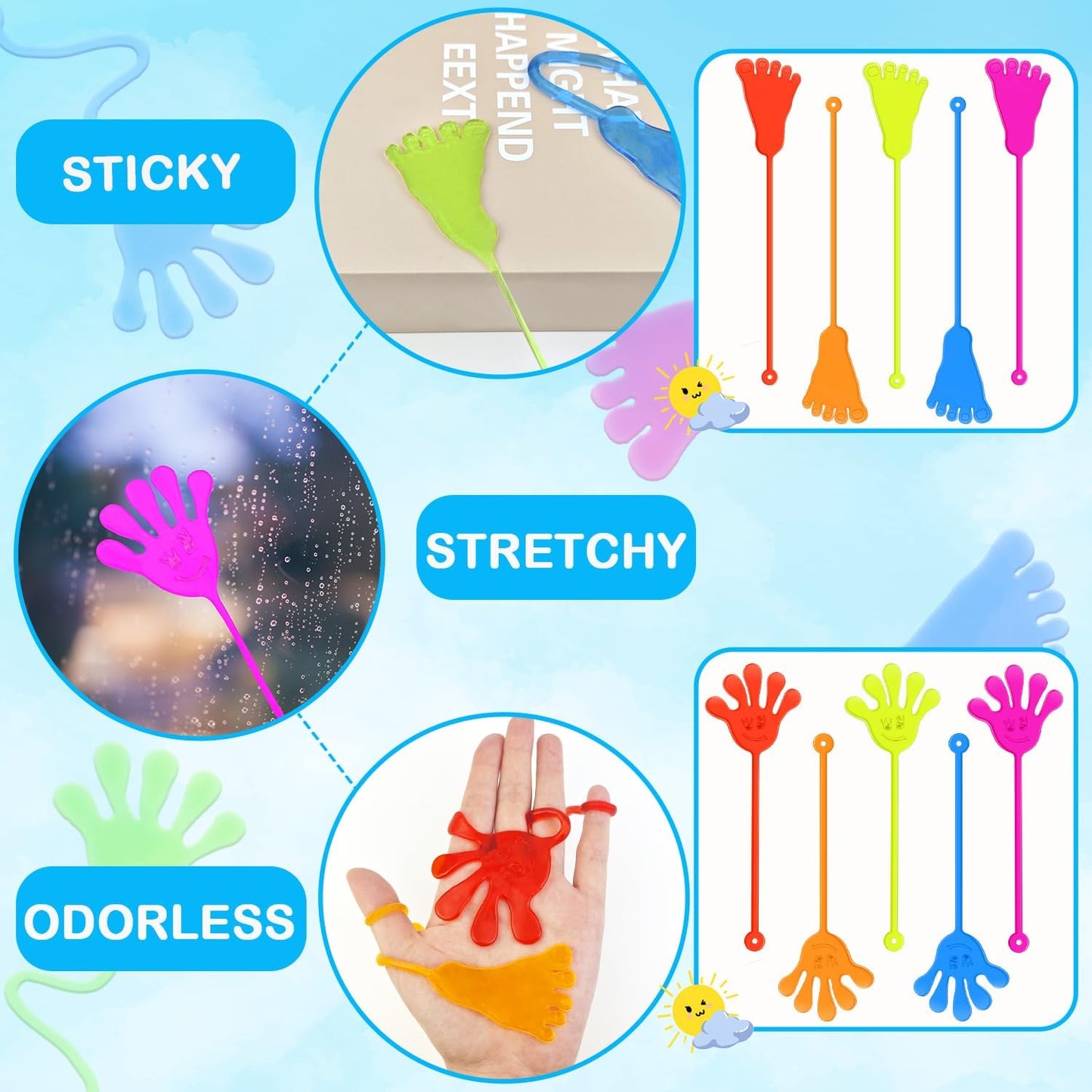 Skiennix Large Sticky Hands & Feet Party Favors - 20 PCS Non-Candy Goodie Bag Stuffers for Kids