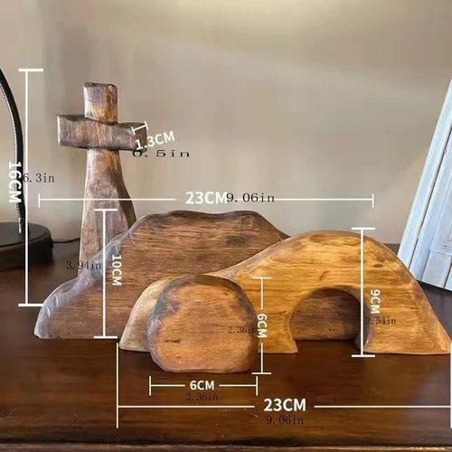 EGZ Empty Tomb Easter Scene and Cross Decoration, Wooden Easter Jesus Resurrection Scene Cross and Tomb Tray Set, Suitable for Religious Home and Office Desk Display, Christian Gift.