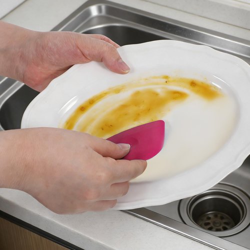 Dish Scraper Tool 5 Pack Pan Scraper Tools Plastic Pot Scrapers for Cast Iron Food Scrapers Tool Non-Scratch Plastic Bowl Scraperes for Cleaning Grease Burnt Food （Pink)
