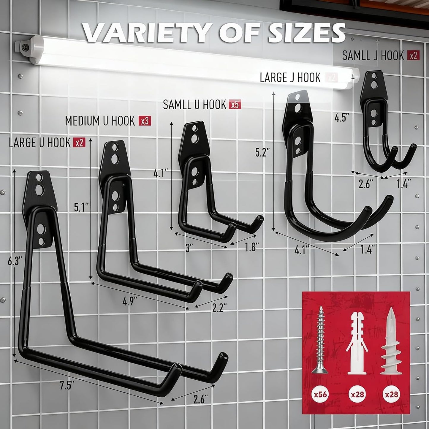 Skiennix Heavy Duty Garage Storage Hooks - Solid Steel Wall Mount Set with Anti-Slip Coating | 20 Pack for Ladders, Bikes, and Tools
