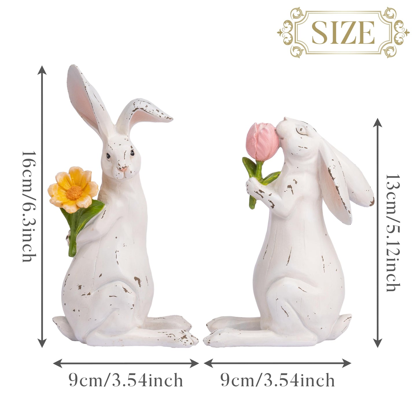 Valery Madelyn Easter Bunny Decorations for Home, Medium White Couple Rabbits Figurine Tabletop Decor, 2Pcs Cute Easter Gifts Resin Statues for Spring Holiday Indoor Party Table Centerpieces, 6"