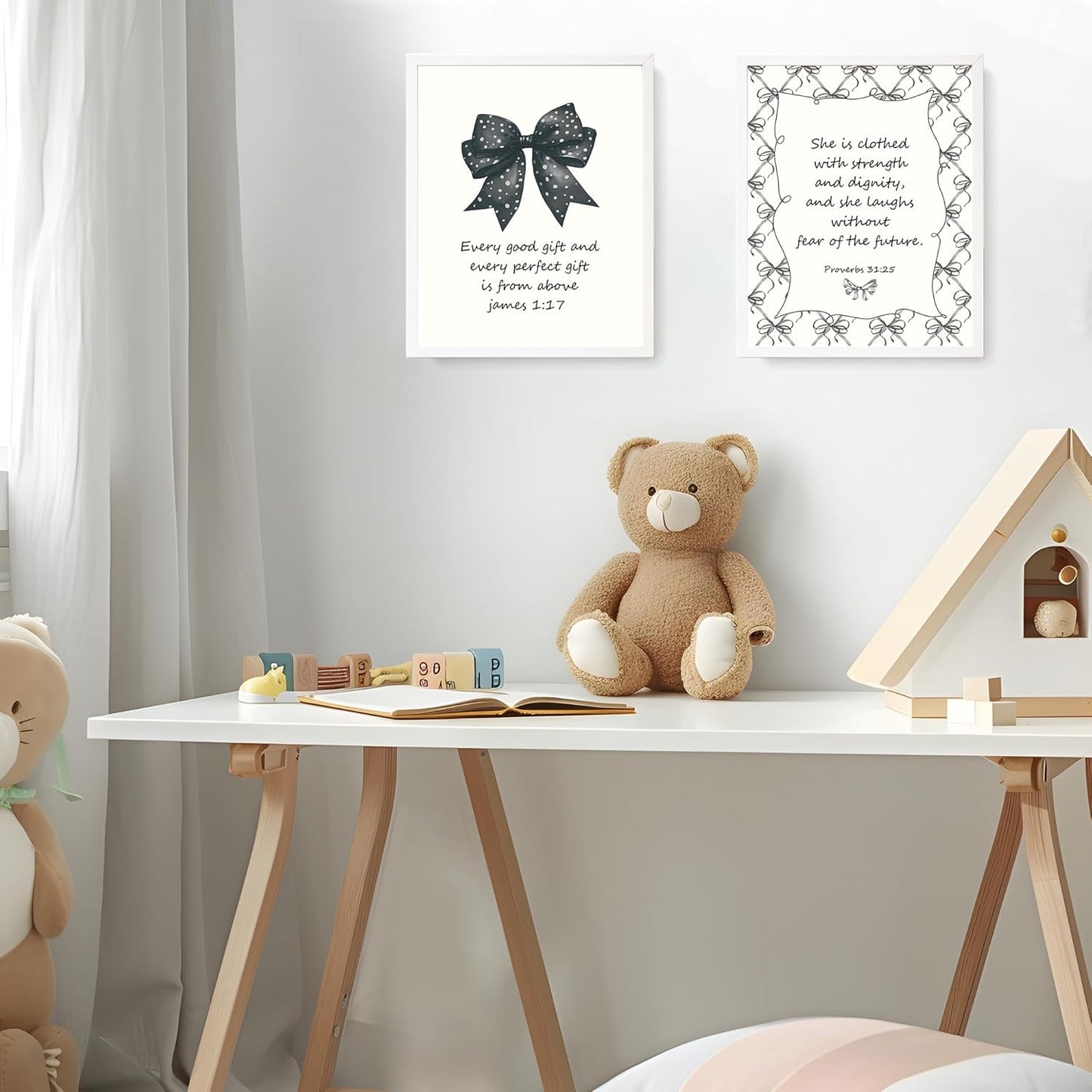 LARTSFRO Coquette Black Bow Wall Art Decor - Inspirational Bible Verses | Set of 4 Unframed 10x8 Inch Pictures