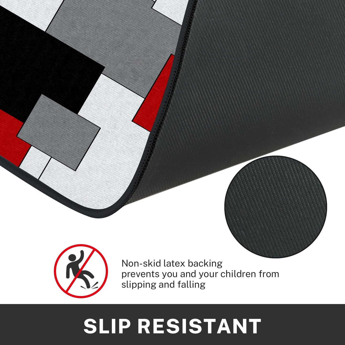 Tayney Red Geometric Kitchen Rugs and Mats Non Skid Washable Set of 2, Checked Black Grey Mats for Floor, Rustic Minimalist Runner Rug, Modern Abstract Kitchen Decor