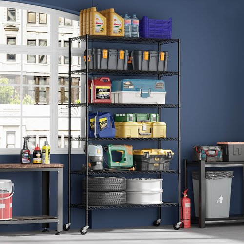 FDW 6-Tier Wire Storage Shelves - Adjustable Heavy-Duty Metal Racks | 45"x18"x82" | Black | Tool-Free Assembly, Rust-Resistant, Holds Up to 2100 lbs | Ideal for Home & Garage