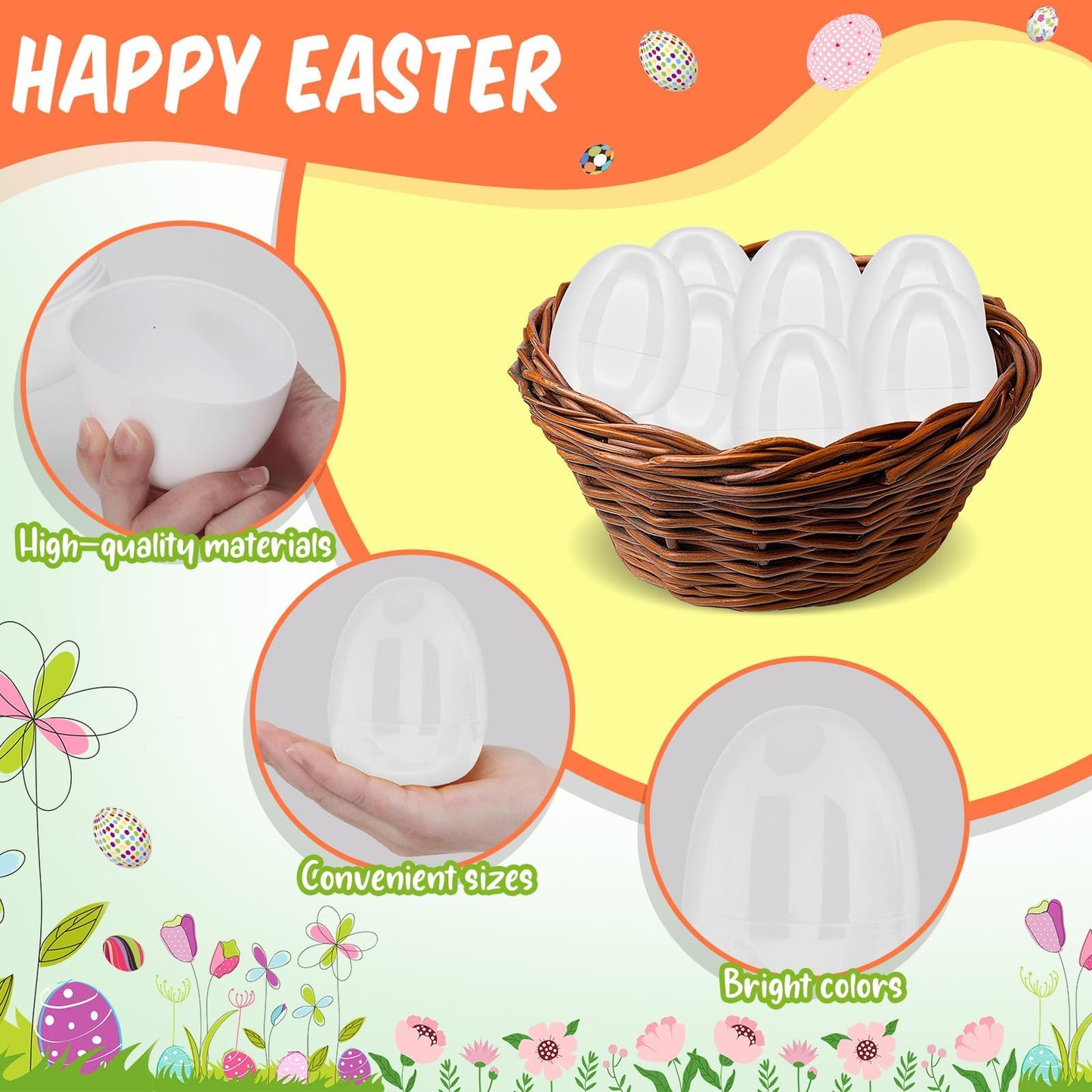 zsccxq 12 Pcs 4 Inch White Fillable Empty Plastic Easter Eggs Bright Easter Basket Stuffers for Easter Egg Hunt Surprise For Party Favor Decorations Boys Girls (White, 12)