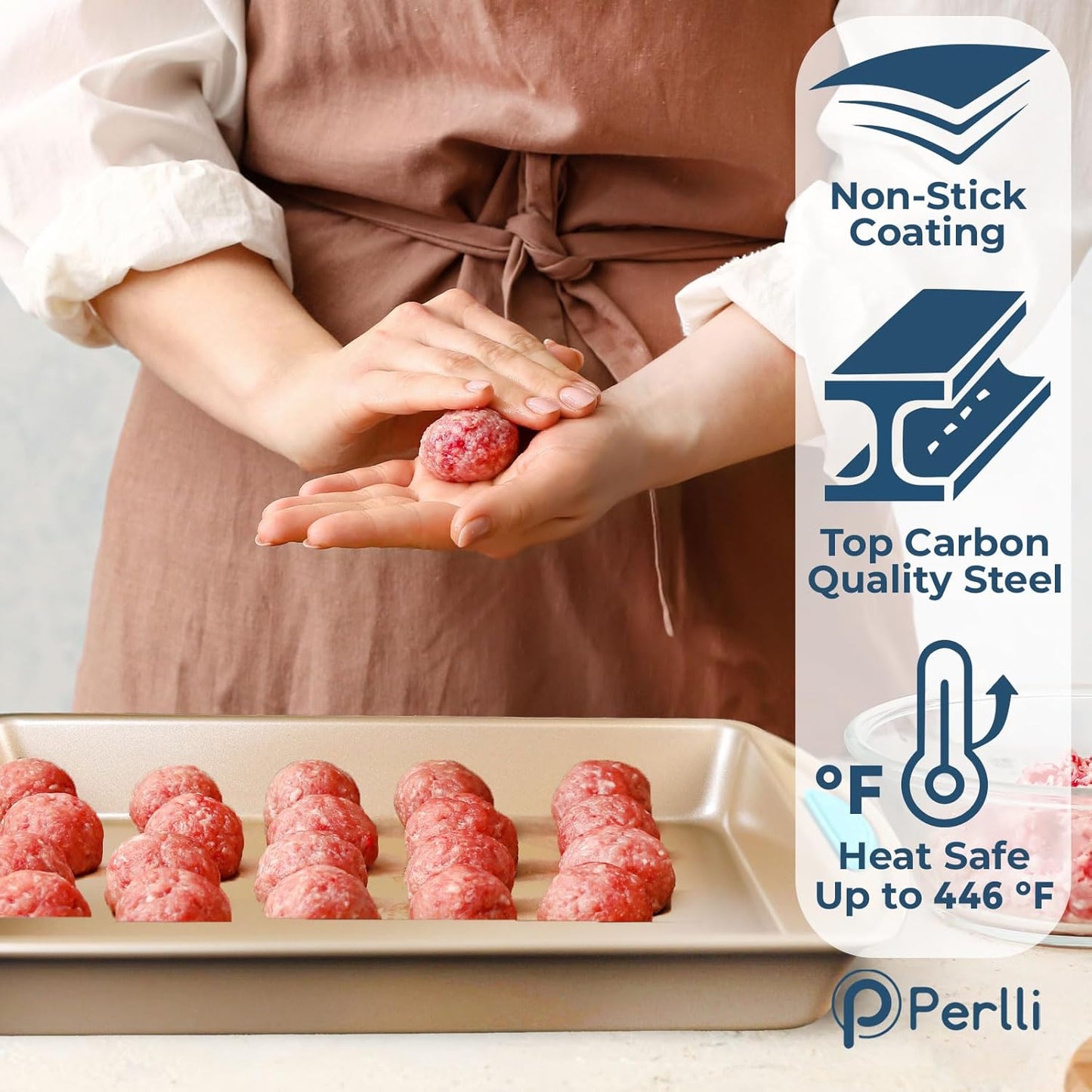 Perlli Baking Kit - Nonstick Gold Steel Oven Set with 6 Essential Bakeware Pieces | Round Cake Pan, Loaf Pan, Muffin Pan & More