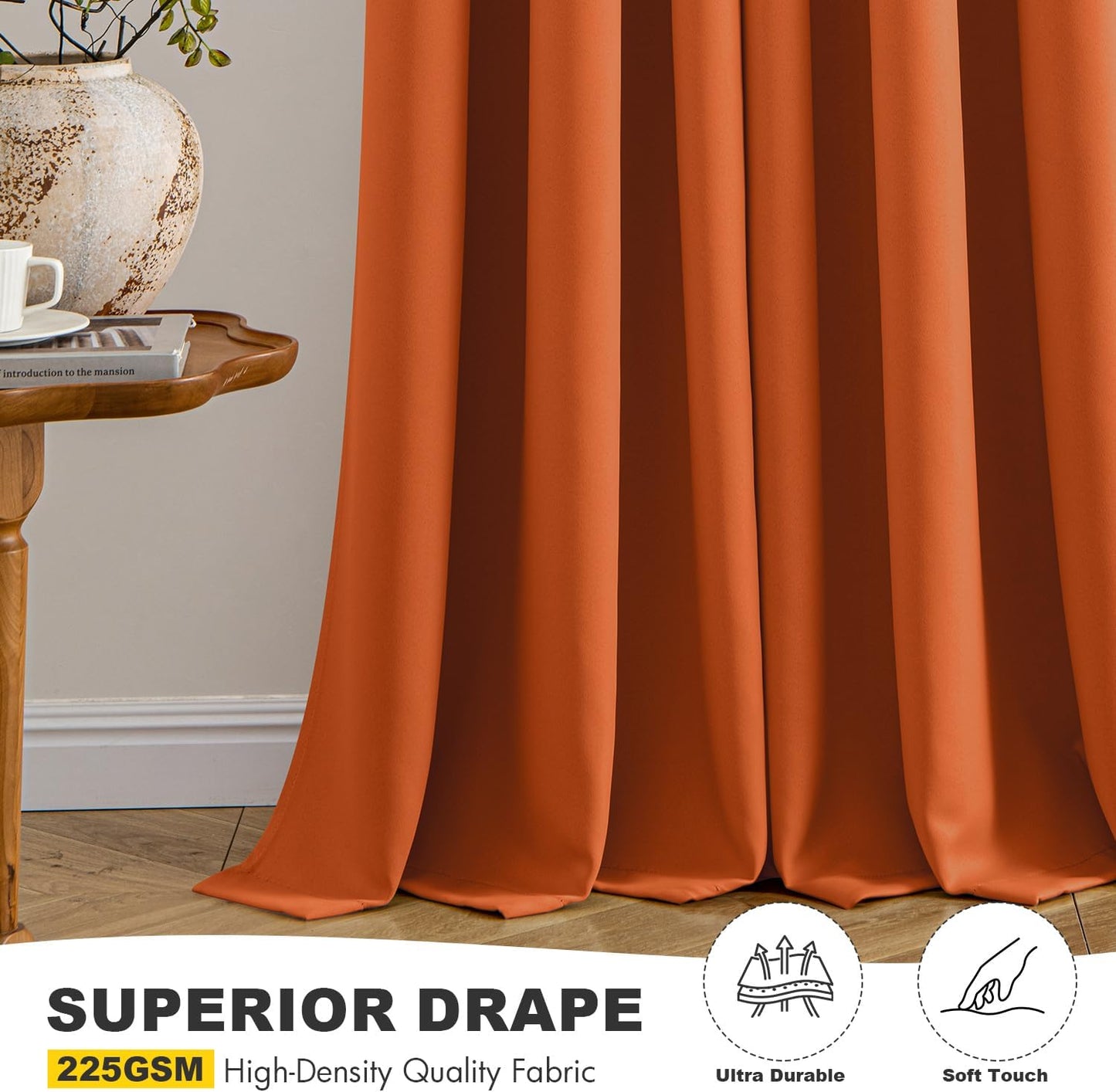 MIULEE Blackout Curtains - Thermal Insulated Room Darkening Drapes | 63-Inch Grommet Panels in Orange