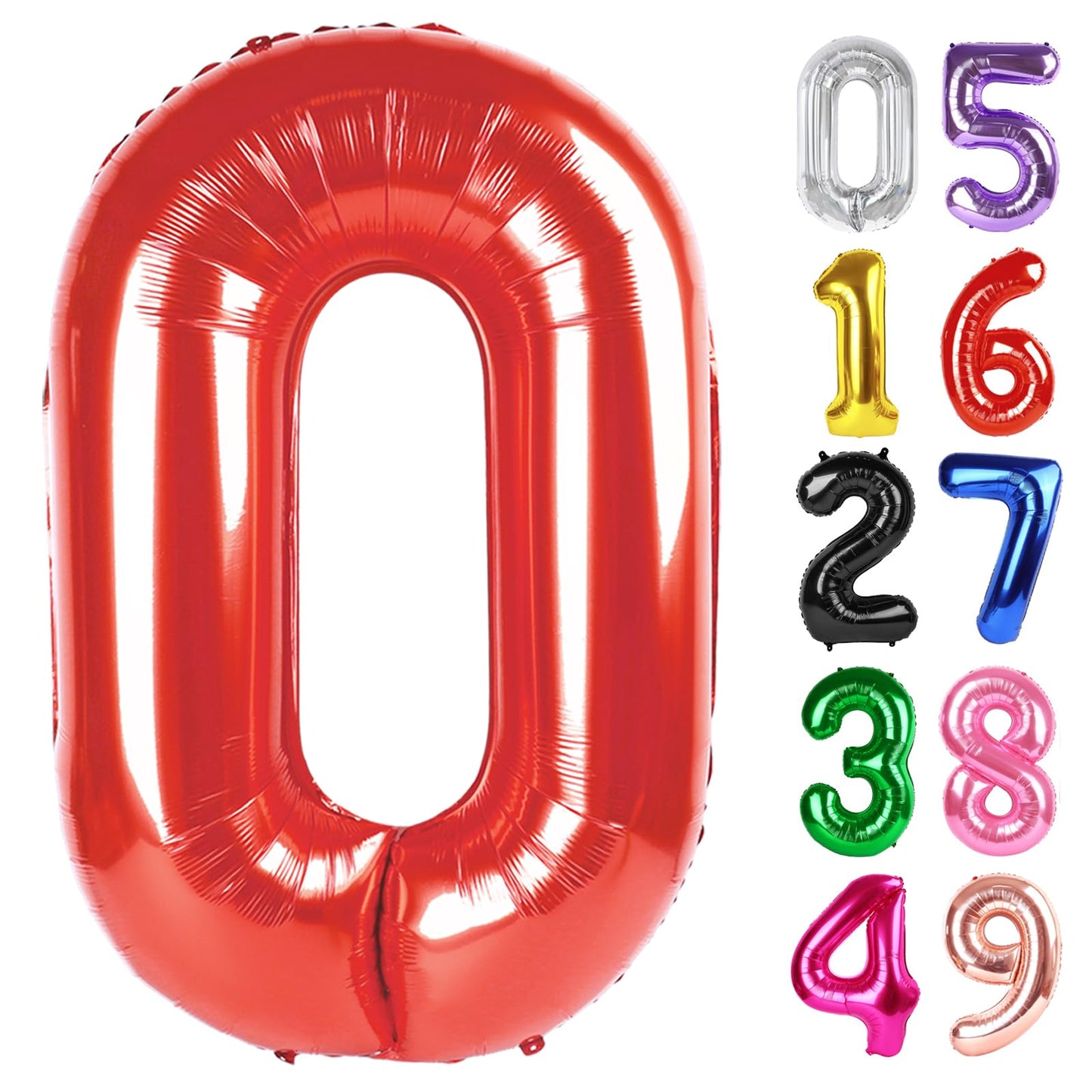 Red Number 0 Balloon 40 Inch, 0 Balloon Number for 10th 20th 30th 40th 50th 60th Birthday Decorations, Red Party Supplies