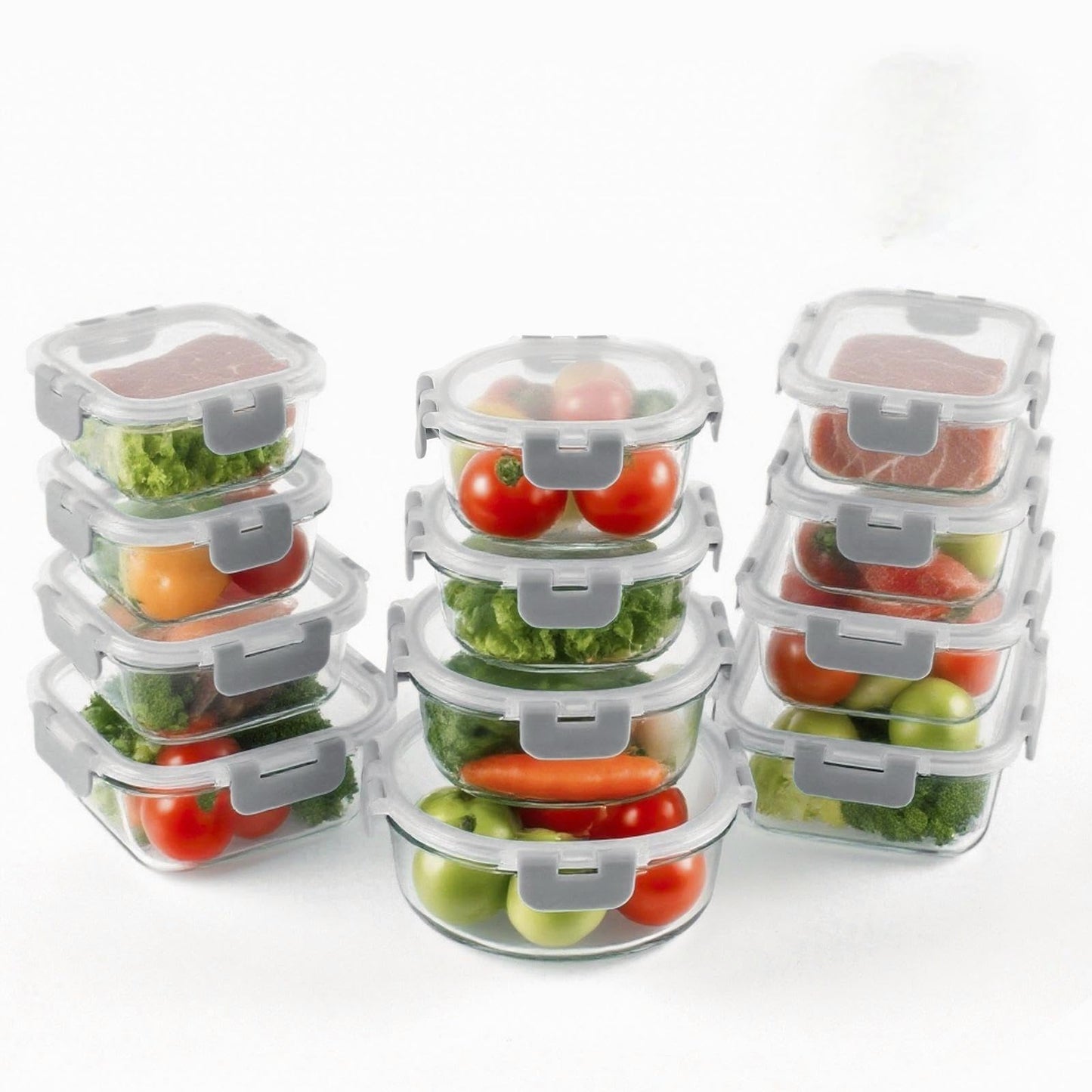 BYLWORKOUT 24 Piece Glass Storage Containers with Lids - Leak Proof, Dishwasher Safe Glass Food Storage Containers for Meal Prep or Leftovers (Blue)
