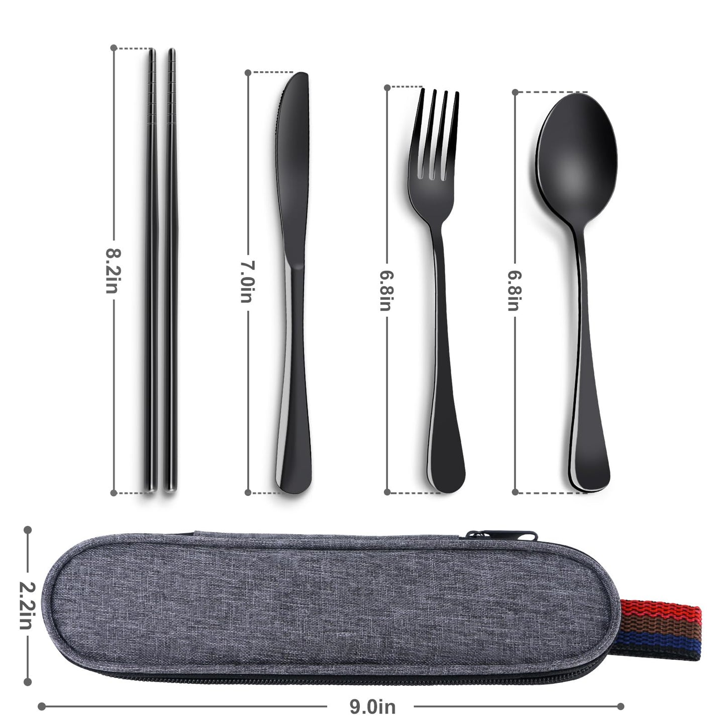 Reusable Travel Utensils Set with Case, Premium Stainless Steel Flatware, Portable Silverware for Lunch, Camping, Picnic, Travel Fork and Spoon Set, To Go Utensils, Dishwasher Safe