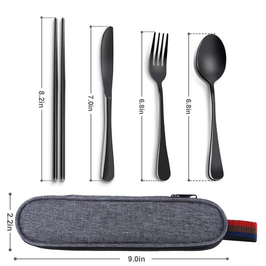 Reusable Travel Utensils Set with Case, Premium Stainless Steel Flatware, Portable Silverware for Lunch, Camping, Picnic, Travel Fork and Spoon Set, To Go Utensils, Dishwasher Safe