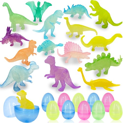 36 Pack Easter Eggs Filled with Glow in The Dark Dinosaur Toys, Easter Basket Stuffers for Toddlers Kids Boys Girls Glow Colorful Easter Eggs Dinosaur Easter Egg Fillers Hunt Gifts Party Favors Prize