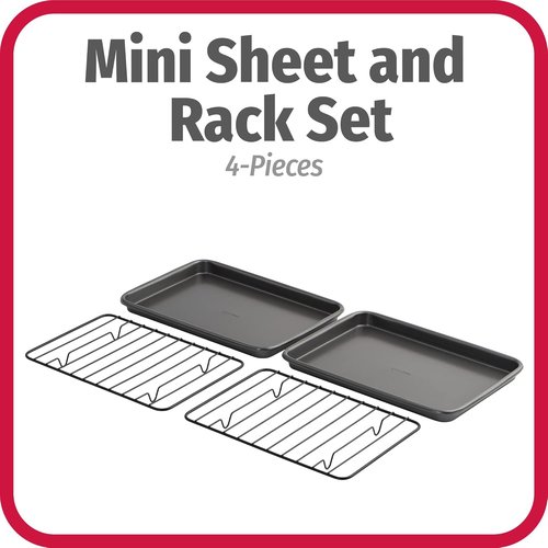 GoodCook Nonstick Steel Toaster Oven Baking Sheets - Set of 2, 9" x 6", Gray with Racks