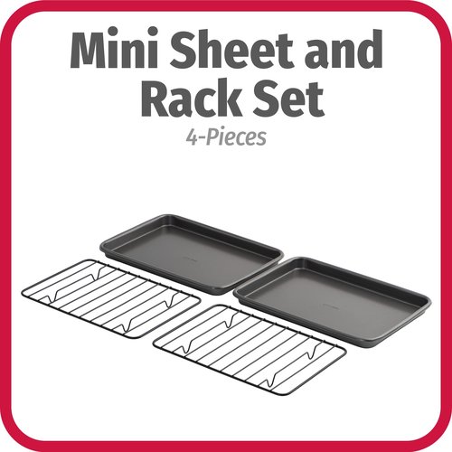 GoodCook Set of 2 Nonstick Steel 9" x 6" Toaster Oven Mini Baking Sheets with Racks, Gray