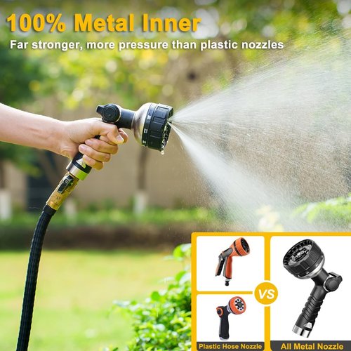 FANHAO Heavy Duty Metal Garden Hose Nozzle - 10 Spray Patterns & High Pressure Control | Ideal for Plants, Cars & Pets