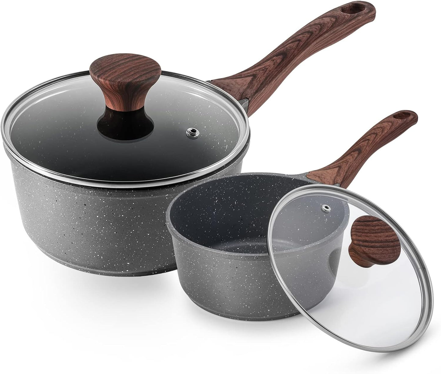 SENSARTE Nonstick Saucepan Set - Swiss Granite Coating | Induction Compatible | 1.5 & 2.5 QT