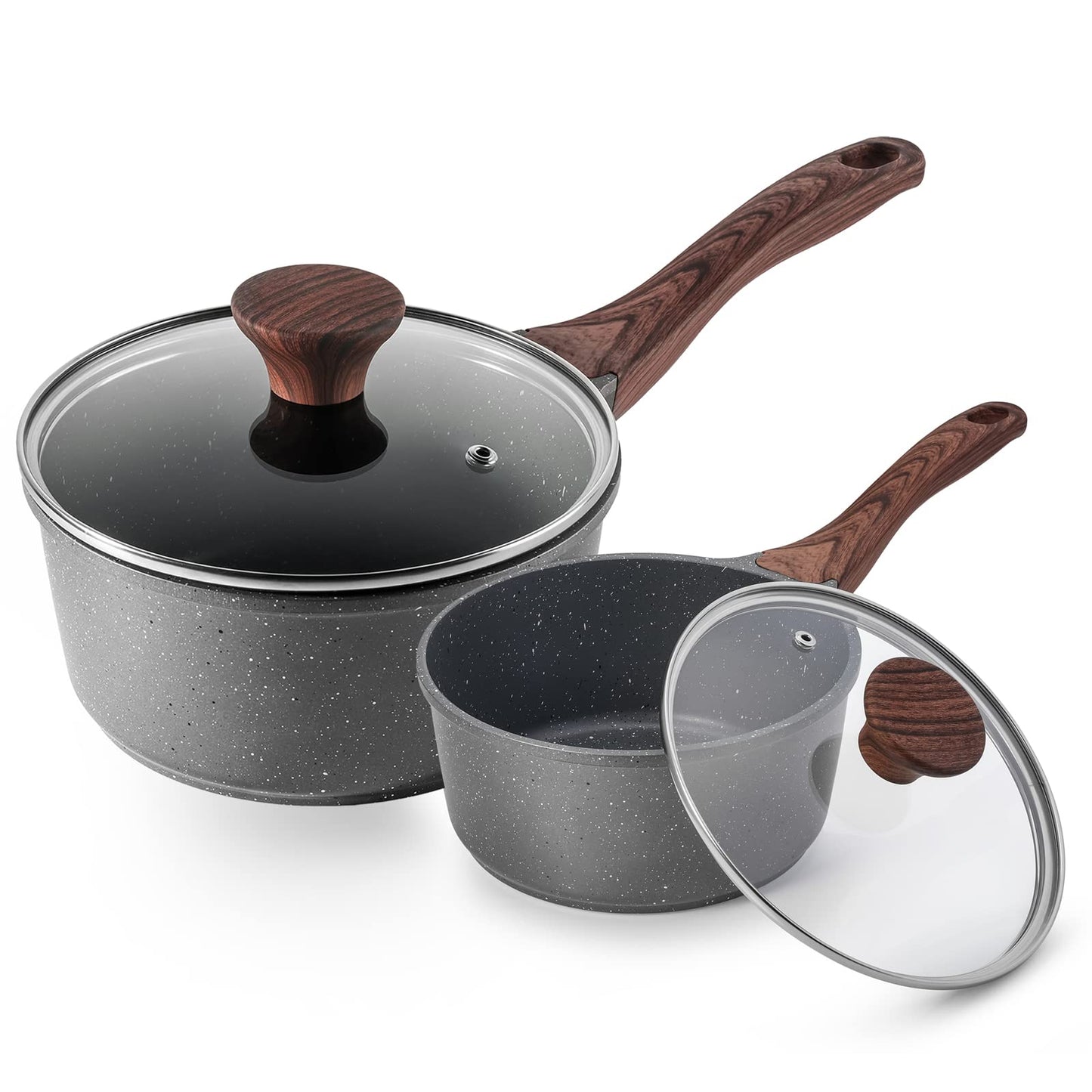 SENSARTE Nonstick Sauce Pan with Lid Saucepan Set, Swiss Granite Coating Sauce Pot Kitchen Cooking Pot Sets, Induction Comptable, Free of Intentionally Added PFOA, 1.5 + 2 QT