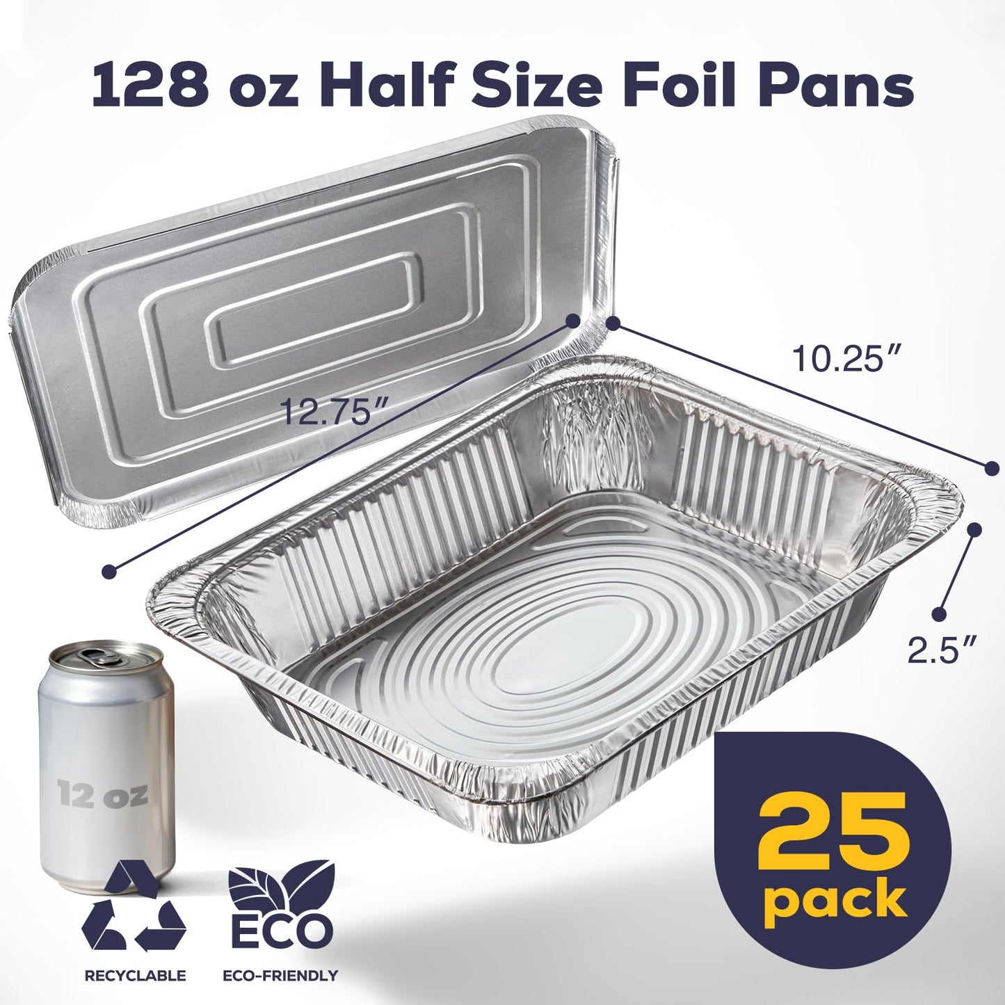Fit Meal Prep 25 Pack 9x13 Aluminum Foil Pans with Lids - Heavy Duty Half Size Baking Pans Disposable for Roasting, Cooking, Serving, and Freezing - Tin Pan Trays for Buffet and Food Storage