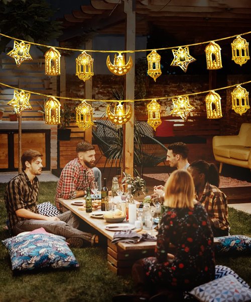 Fussion Ramadan String Lights Decorations 10.3 Feet, 20 LED Battery Operated Eid LED Moon and Star Light, Ramadan Mubarak Lantern for Bedroom, Indoor, Tree, Home Decor