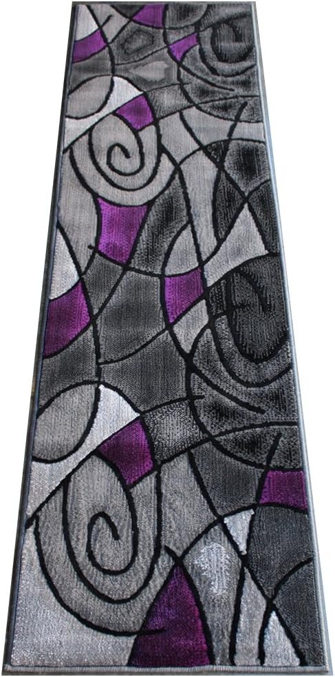 Masada Rugs, Modern Contemporary Abstract Runner Area Rug, (2 Feet X 7 Feet) Kitchen Mat, Hallway Rug, Purple Grey Black
