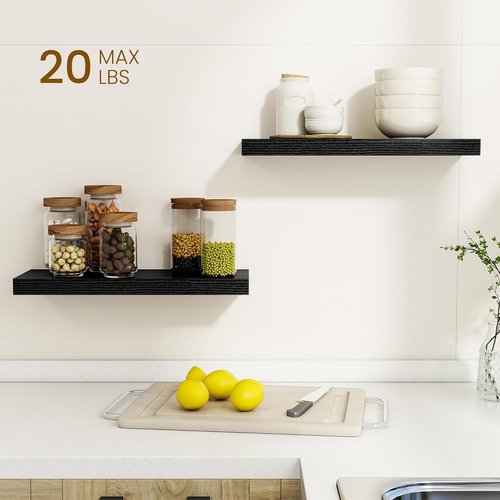 Dreamland Floating Shelves - 20-Inch Rustic Black Wooden Wall Shelves for Bathroom, Bedroom & Kitchen | Set of 2
