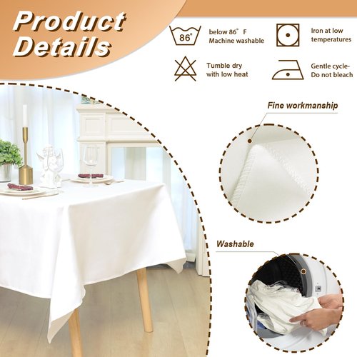 Fixwal 6 Pack Ivory Table Cloth for Rectangle Table, 70 x 120 Inch Polyester Fabric Tablecloths Rectangular, Table Covers 6-8ft for Party, Banquet, Dining, Wedding, Graduation