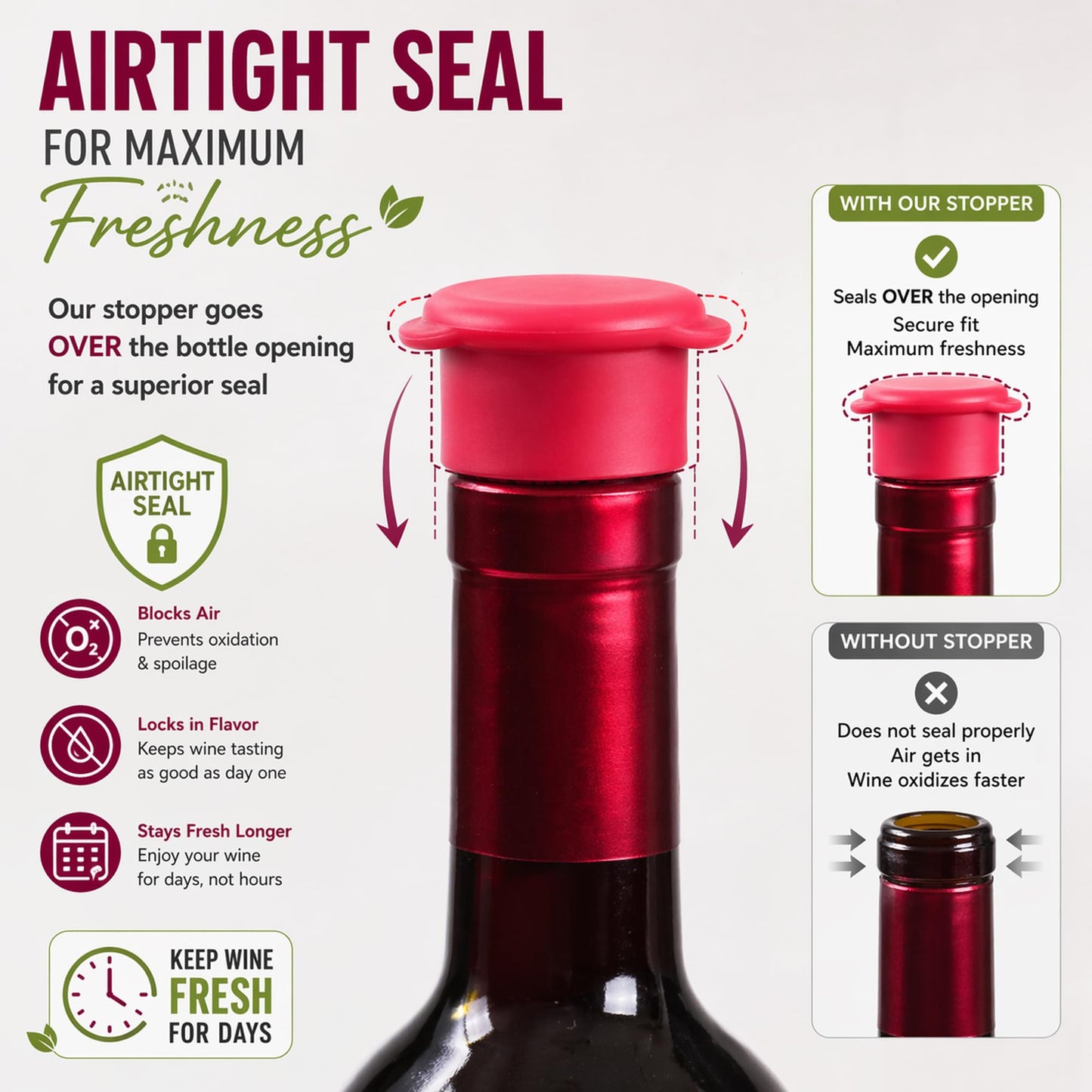 Wine Bottle Caps - Silicone Bottle Covers - Air-Tight Vacuum Seal - Wine Gifts for Women - Set of 4