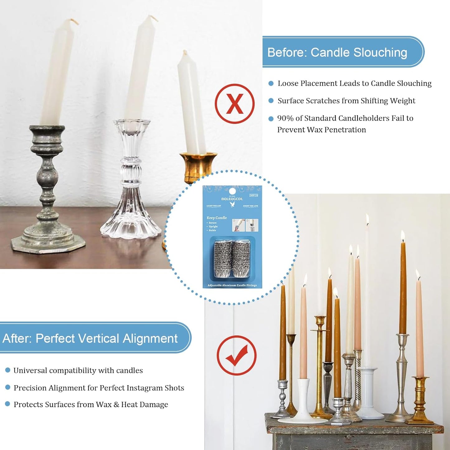 Skiennix Taper Candle Holder Liners - Protective Aluminum Foil for Weddings & Home Decor | 30 Pack
