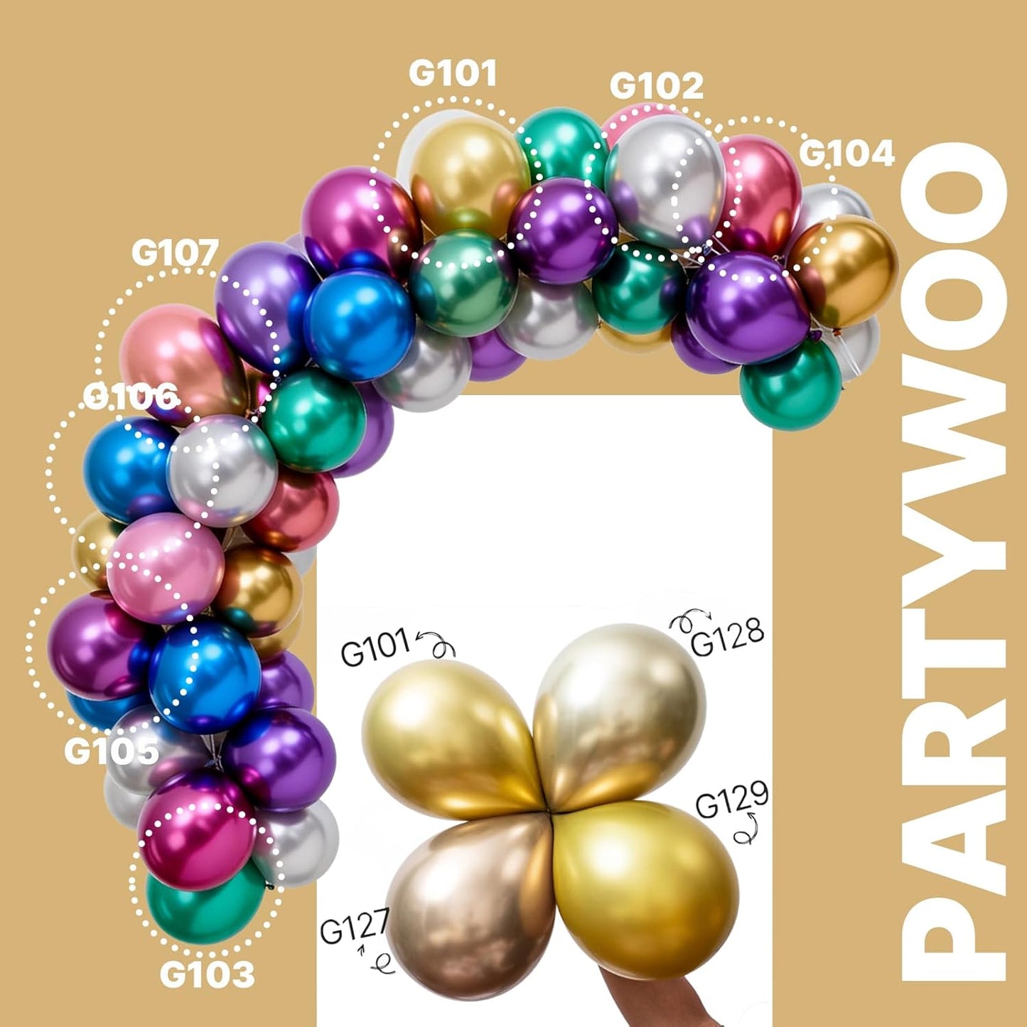PartyWoo Metallic Balloons - 65pcs 12-Inch Latex Balloons in Blue, Silver, Gold, Pink & More for Celebrations