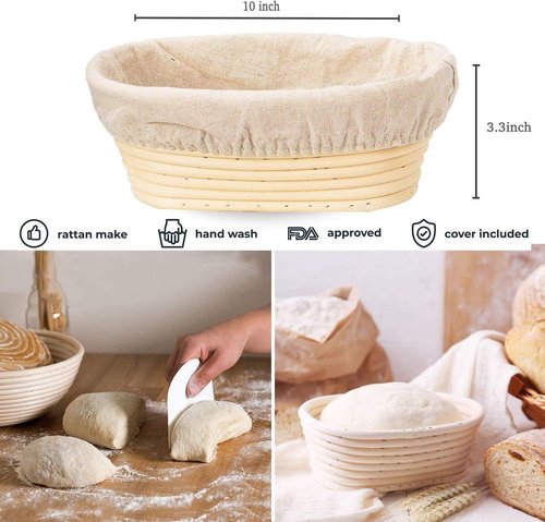 Banneton 10-Inch Oval Bread Proofing Basket - 2 Pack for Sourdough Baking & Food Storage