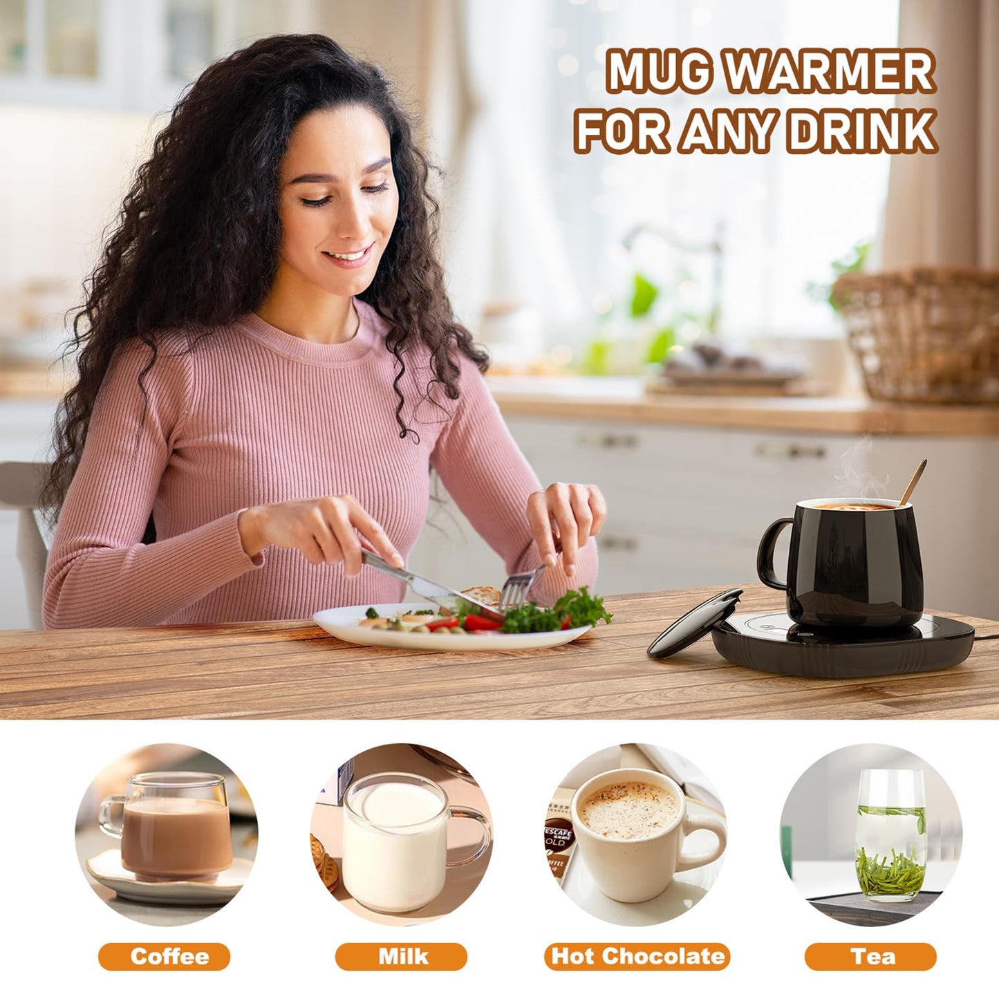 Coffee Mug Warmer, Cup Warmer for Desk with Auto Shut Off, 2 Temp Settings & 1-12H Timer, Coffee Heater Smart Electric Beverage Coffee Cup Warmer, Warmer for Tea, Water, Milk and Coco - Black