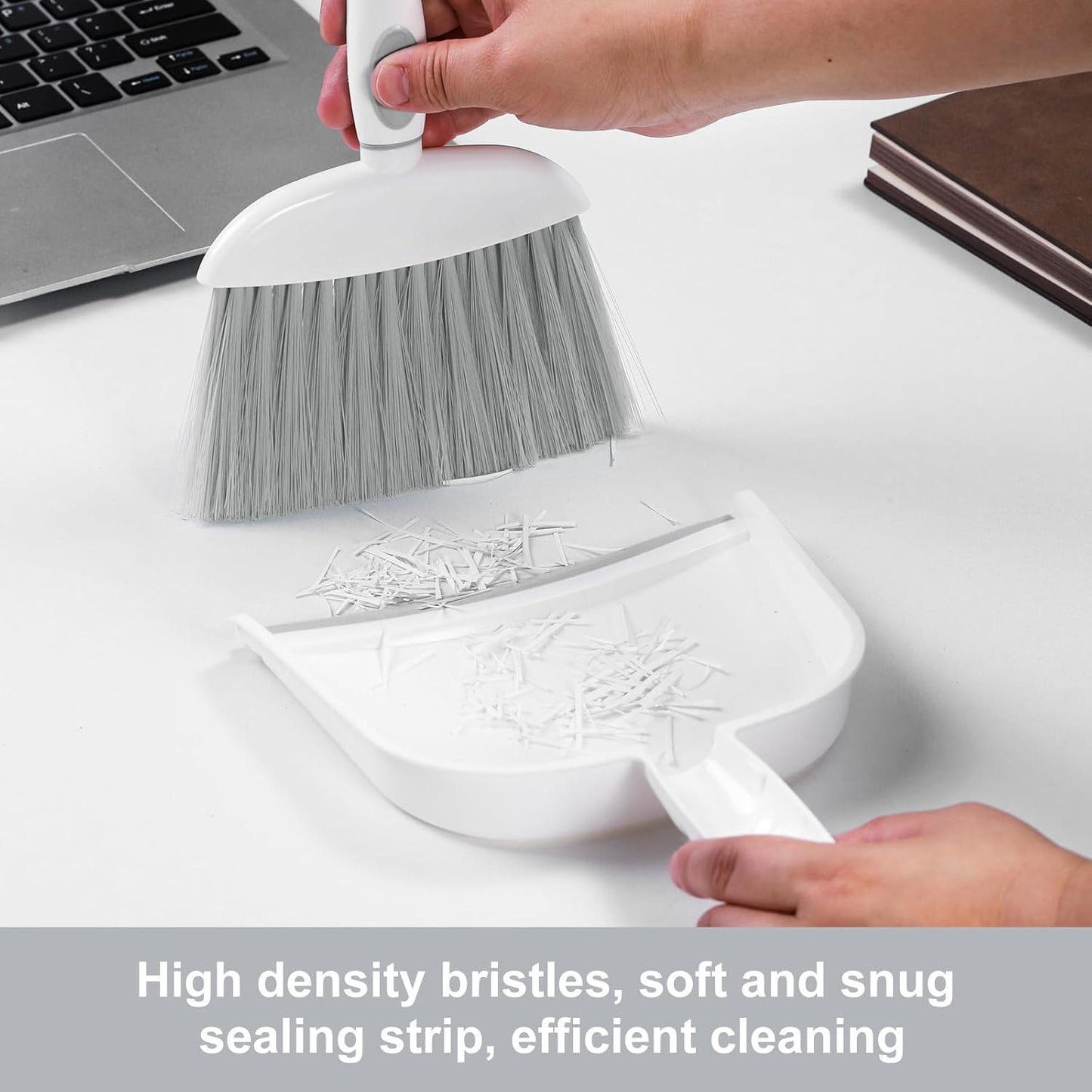 NACENA Mini Dust Pan and Brush Set - Compact Cleaning Tool for Home, Drawers, and Sofas | White & Gray